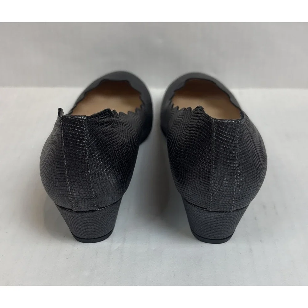 French Sole NY Maya Grey Pebble Jigsaw Wedge Leather Heels Women's Size 6M